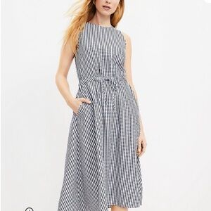 Loft gingham midi dress crossover back size small